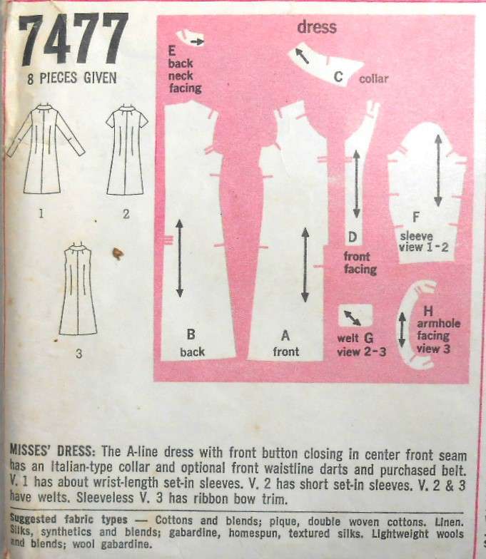 VINTAGE SIMPLICITY 7477 A-LINE DRESS WITH FRONT BUTTON CLOSING SIZE 14 BUST 36 COMPLETE