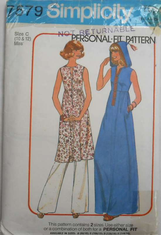 SIMPLICITY 7579 HOODED CAFTAN-DRESS-PANTS SIZE 10-12 COMPLETE