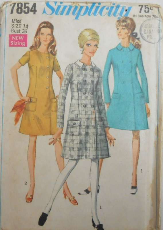 VINTAGE SIMPLICITY 7854 DRESS WITH DETACHABLE COLLAR SIZE 14 BUST 36 COMPLETE-UNCUT-F/FOLDED