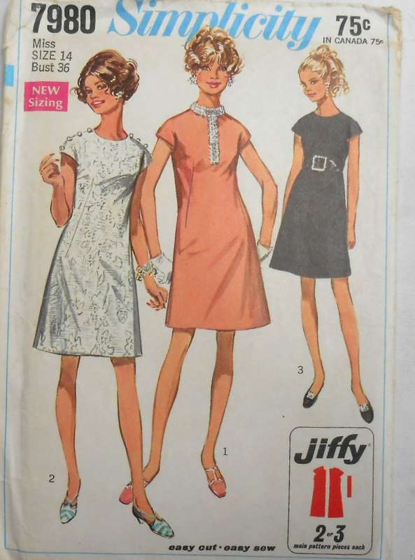 VINTAGE SIMPLICITY 7980 SEMI FITTED DRESS SIZE 14 BUST 36 COMPLETE-UNCUT-F/FOLDED