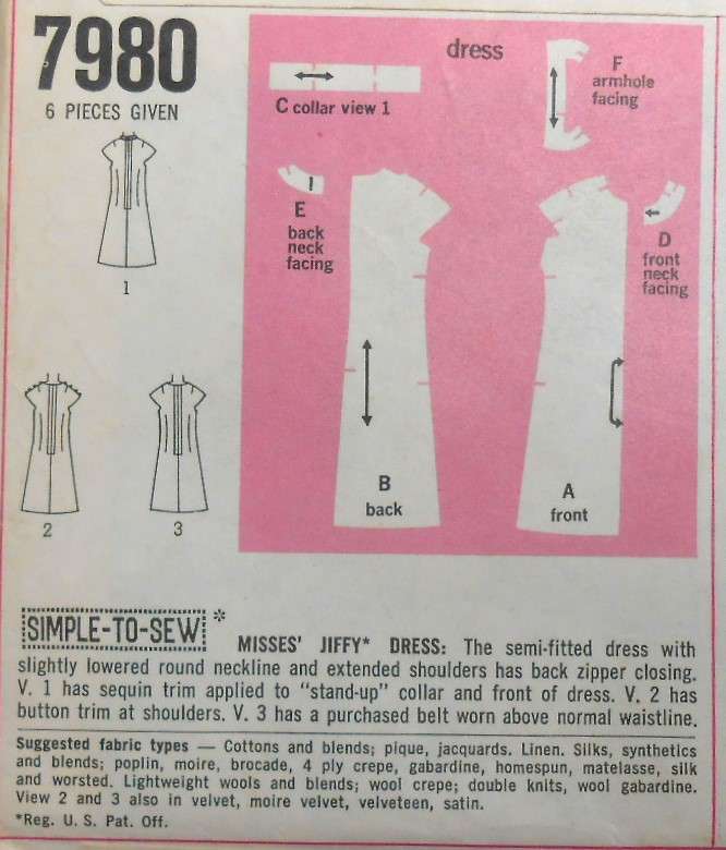 VINTAGE SIMPLICITY 7980 SEMI FITTED DRESS SIZE 14 BUST 36 COMPLETE-UNCUT-F/FOLDED