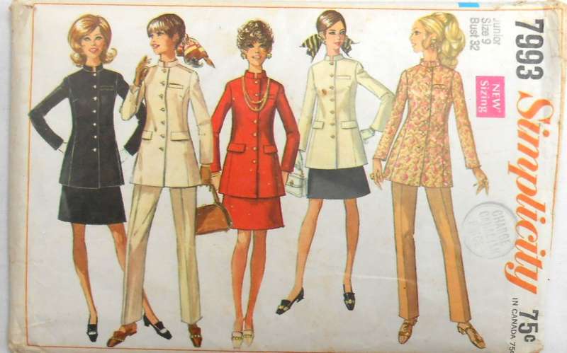 VINTAGE SIMPLICITY 7993 SKIRT-PANTS-NEHRU JACKET SIZE 9 BUST 32 -COMPLETE