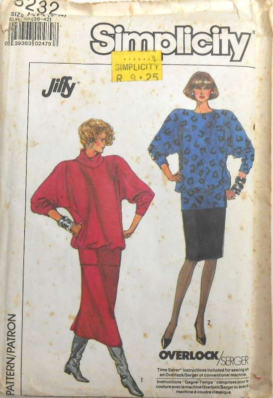 SIMPLICITY 8232 KNIT PULL ON SKIRT -LOOSE FITTING PULLOVER TOP SIZE 6-14-COMPLETE-UNCUT-F/FOLDED