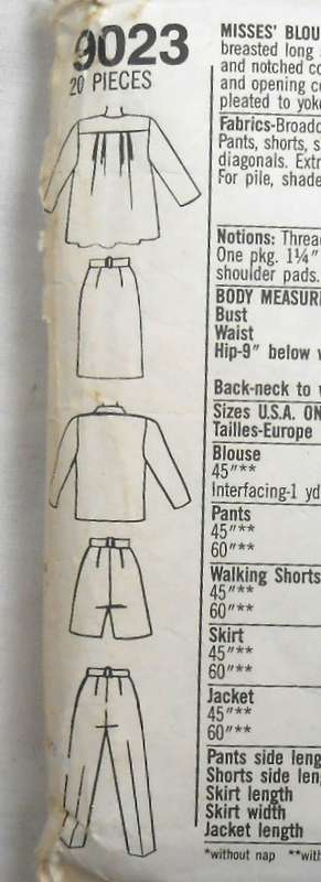 SIMPLICITY 9023 BLOUSE-PANTS-WALKING SHORTS-SKIRT-UNLINED JACKET SIZE 10-16 COMPLETE-CUT TO 10