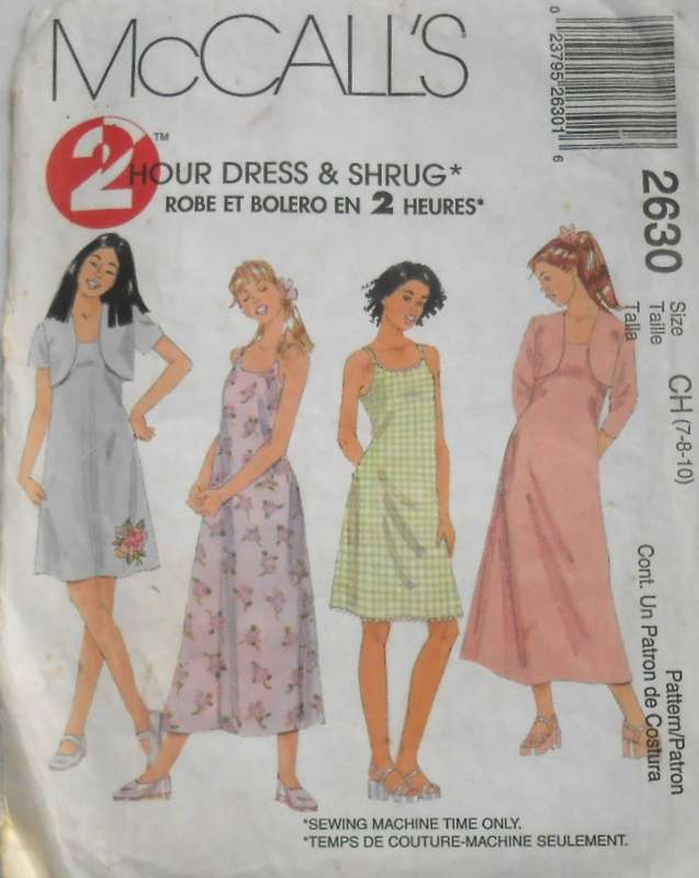 McCALLS 2630 GIRLS PULLOVER DRESS & LINED SHRUG SIZE 7-8-10 YEARS - COMPLETE-UNCUT-F/FOLDED