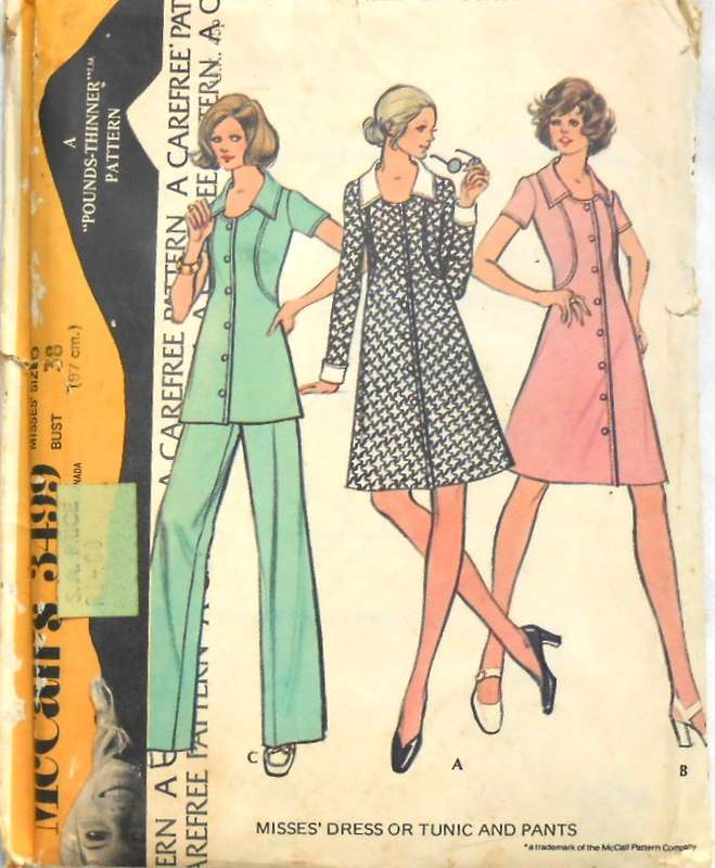 VINTAGE McCALLS 3499 DRESS-TUNIC-PANTS SIZE 16 BUST 38 COMPLETE