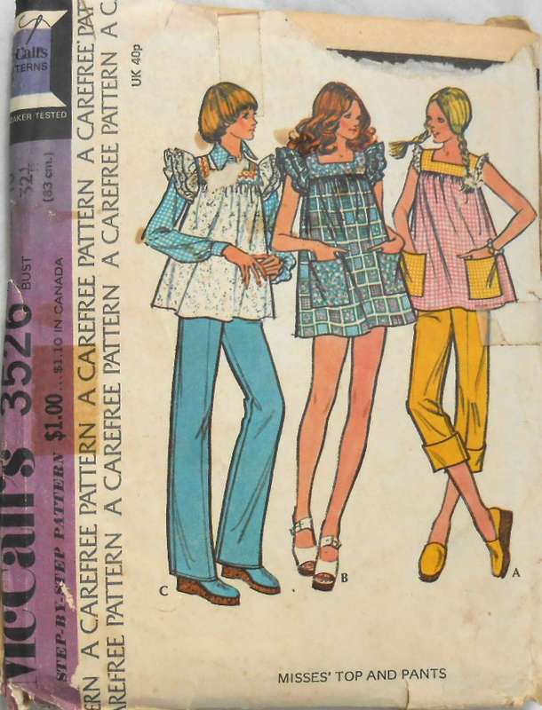 VINTAGE McCALLS 3526 DRESS-TOP-PANTS SIZE 10 BUST 32 1/2 COMPLETE-UNCUT-F/FOLDED