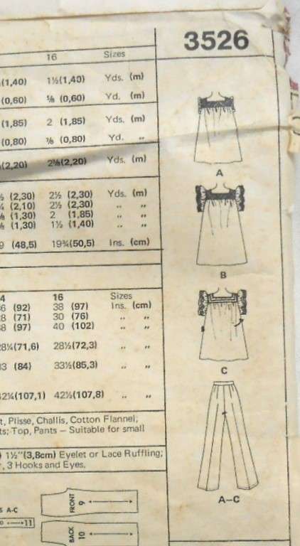 VINTAGE McCALLS 3526 DRESS-TOP-PANTS SIZE 10 BUST 32 1/2 COMPLETE-UNCUT-F/FOLDED