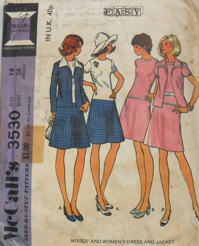 VINTAGE McCALLS 3530 DRESS & JACKET SIZE 14 BUST 36 COMPLETE- PG 1-2 SEWING INSTRUCTIONS NOT SUPLIED