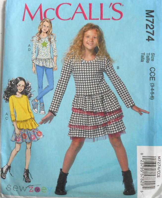 McCALLS M7274 GIRLS TOPS-DRESSES-SKIRT-LEGGINGS SIZE 3-4-5-6 YEARS COMPLETE-CUT TO 6 YEARS
