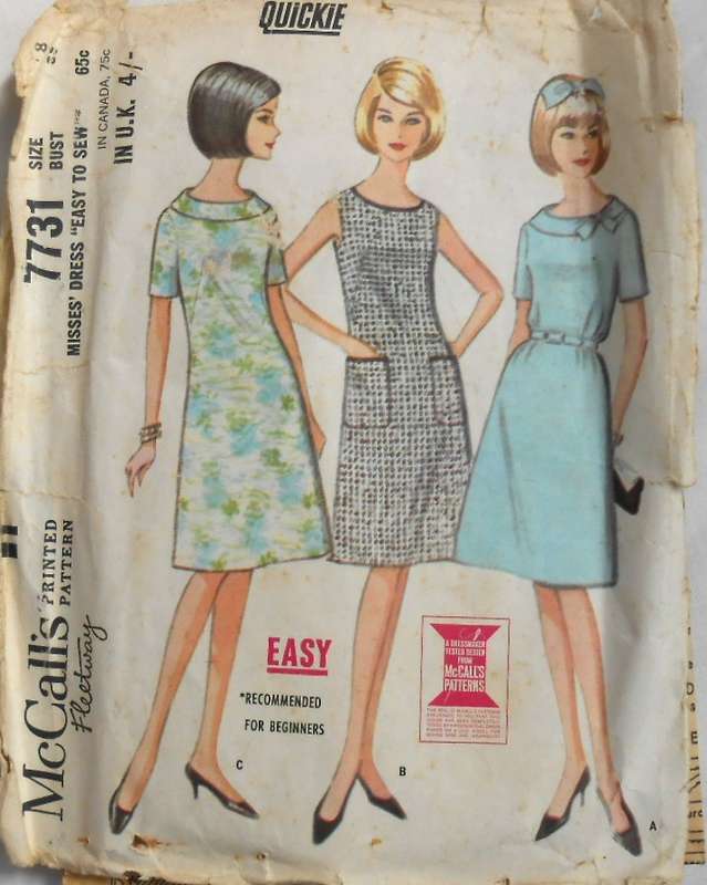 V/VINTAGE McCALLS 7731 THREE PANEL LIGHTLY FITTED DRESS SIZE 18 BUST 39 COMPLETE-ZIPLOC