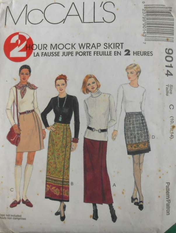 McCALLS 9014 LINED MOCK WRAP SKIRT IN 2 LENGTHS SIZE 10-12-14 COMPLETE-UNCUT-F/FOLDED