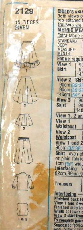 VINTAGE STYLE 2129 KID SKIRT-WAISTCOAT-SHIRT-PANTS SIZE 2 YEARS CHEST 53 C WAISTBAND IS NOT SUPPLIED
