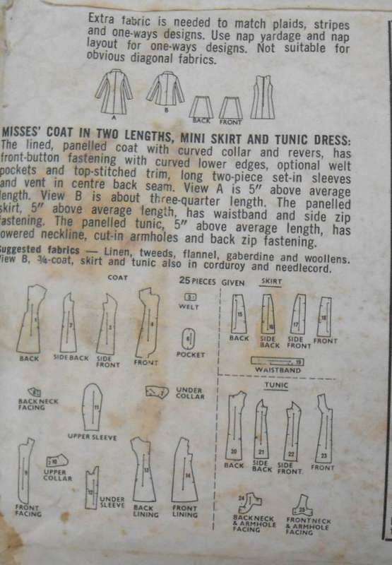 VINTAGE STYLE 2547 COAT IN 2 LENGTHS-MINI SKIRT-TUNIC DRESS SIZE 12 BUST 34 SEE LISTING