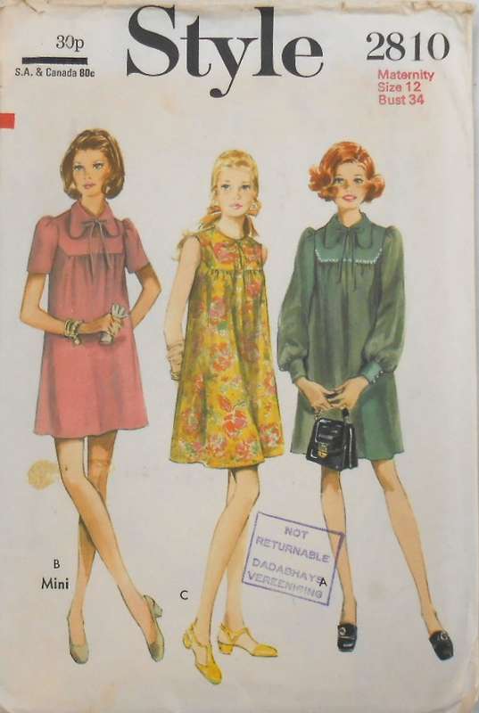 VINTAGE STYLE 2810 MATERNITY DRESS SIZE 12 BUST 34 COMPLETE