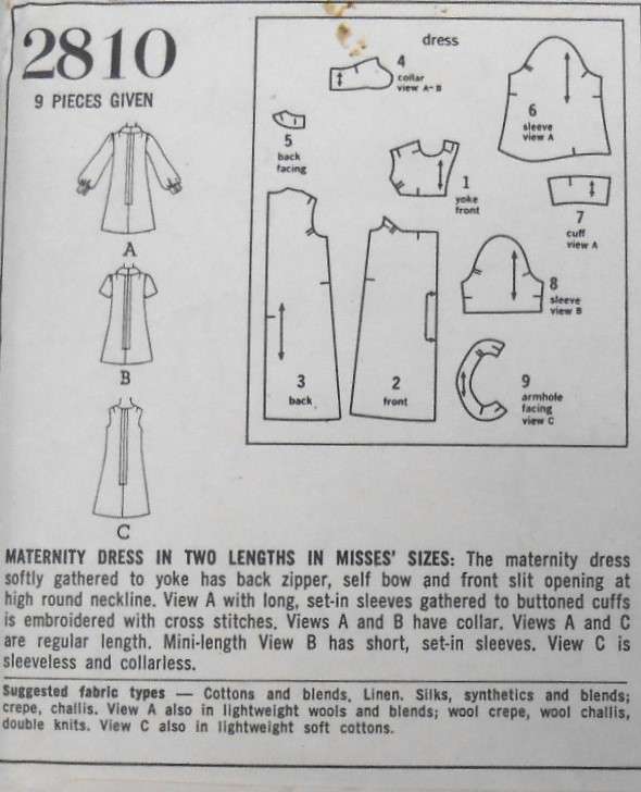 VINTAGE STYLE 2810 MATERNITY DRESS SIZE 12 BUST 34 COMPLETE