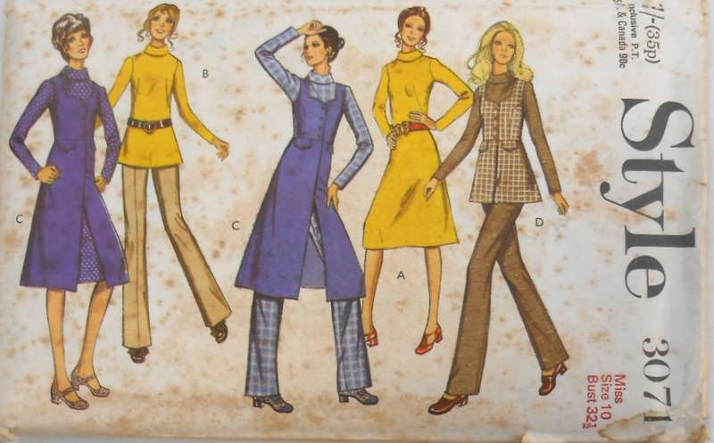 VINTAGE STYLE 3071 DRESS-TUNIC-SLEEVELESS JACKET-PANTS SIZE 10 BUST 32 1/2 COMPLETE
