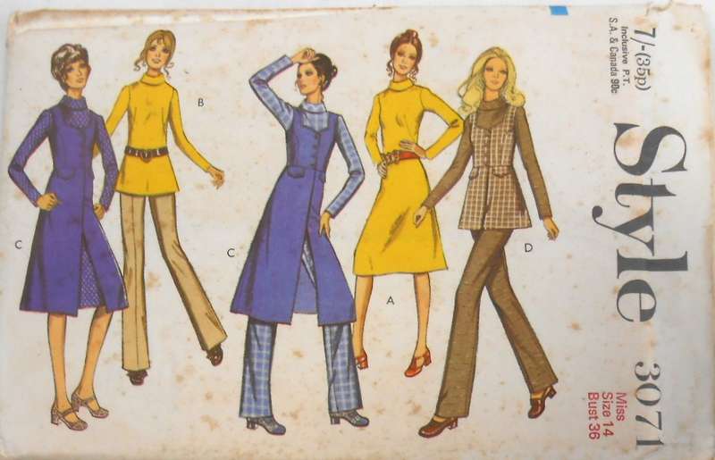 VINTAGE STYLE 3071 DRESS-TUNIC-SLEEVELESS JACKET-PANTS SIZE 14 BUST 36 COMPLETE-UNCUT-F/FOLDED