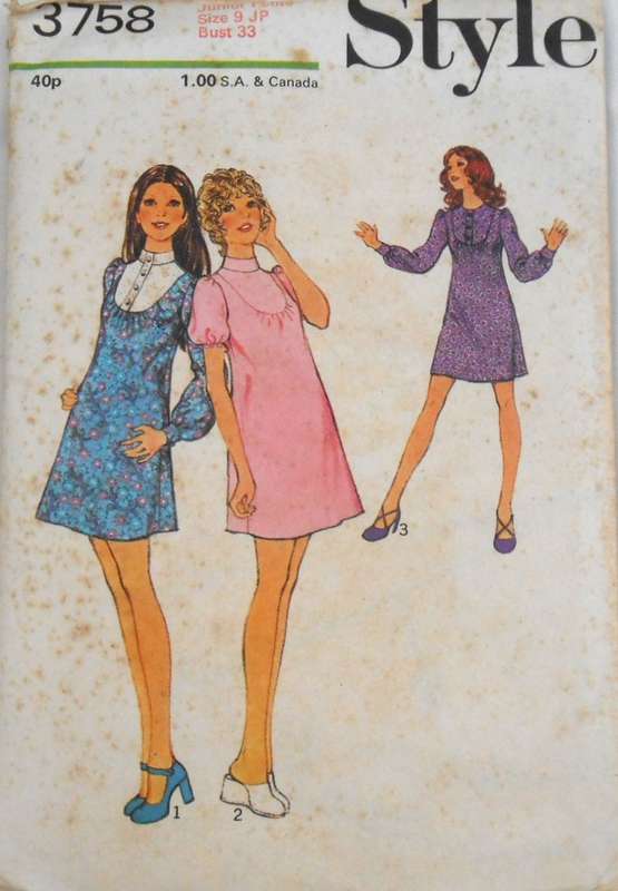 VINTAGE STYLE 3758 DRESS WITH FRONT INSET SIZE 9JP BUST 33 COMPLETE
