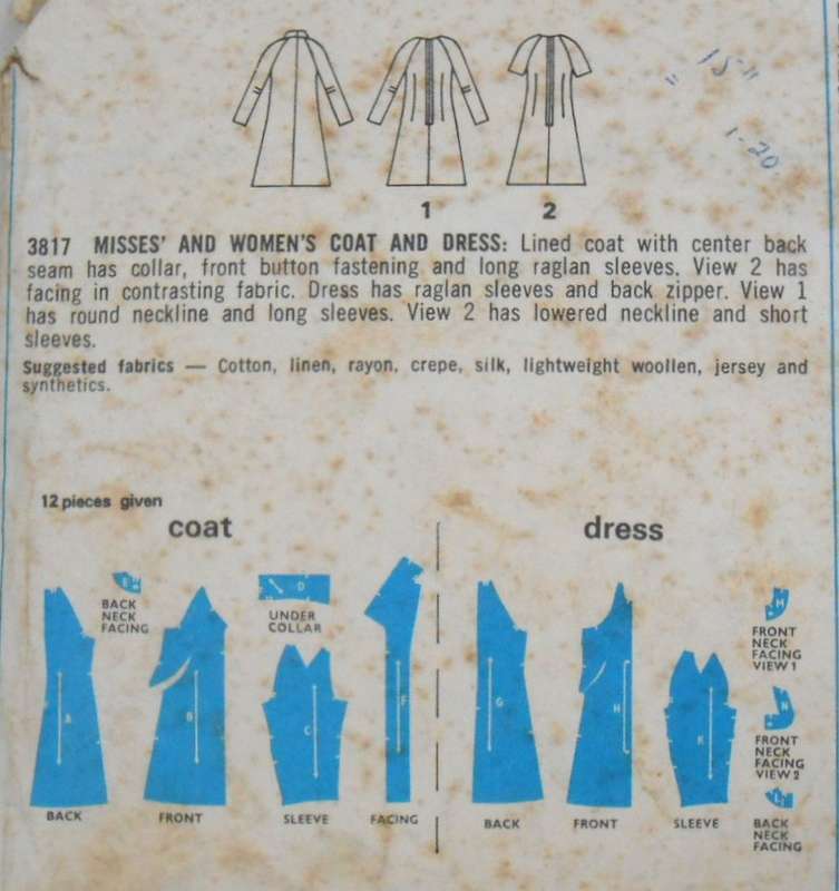 VINTAGE STYLE 3817 LINED COAT WITH SQUARE NECK DRESS SIZE 16 BUST 38 COMPLETE