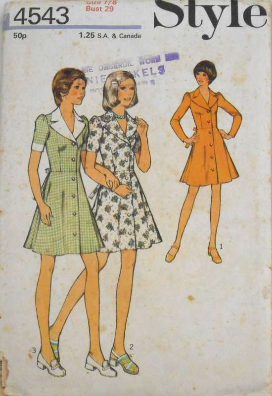 VINTAGE STYLE 4543 DRESS WITH SEAM WAISTLINE SIZE 7-8 BUST 29 COMPLETE