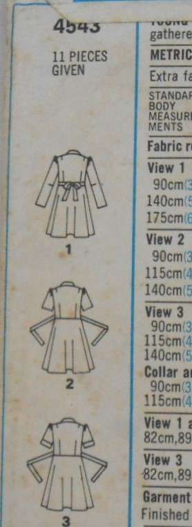 VINTAGE STYLE 4543 DRESS WITH SEAM WAISTLINE SIZE 7-8 BUST 29 COMPLETE