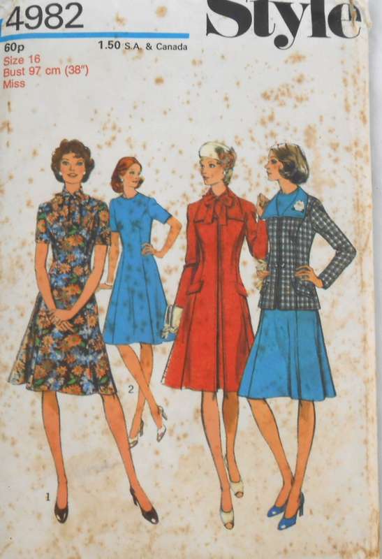 VINTAGE STYLE 4982 COAT-JACKET-DRESS SIZE 16 BUST 97 CM/38" COMPLETE-UNCUT-F/FOLDED