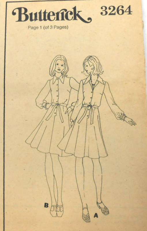 VINTAGE BUTTERICK 3264 FRONT BUTTON BODICE DRESS + BELT SIZE 10 COMPLETE