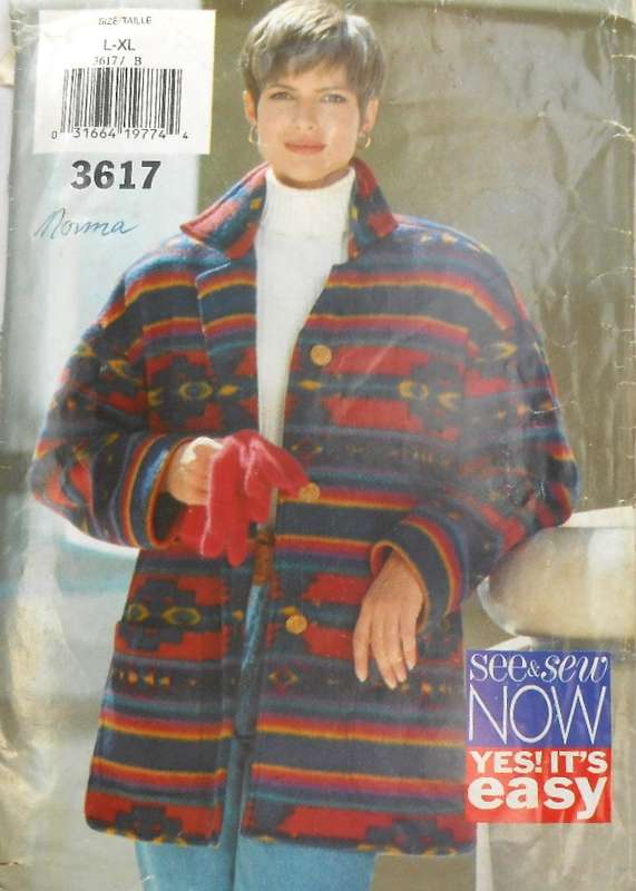 BUTTERICK 3617 LOOSE FITTING LINED JACKET SIZE L-XL (16-22) COMPLETE-CUT TO XL (20-22) SEE LISTING
