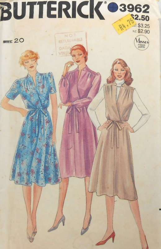 VINTAGE BUTTERICK 3962 MOCK WRAP LOOSE FITTING DRESS SIZE 20 COMPLETE-UNCUT-F/FOLDED