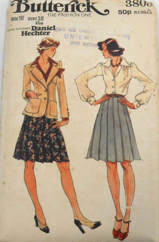 VINTAGE BUTTERICK 3803 JACKET-BLOUSE-SKIRT SIZE 16 BUST 38 COMPLETE-UNCUT-F/FOLDED