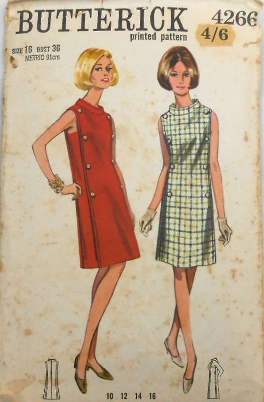 VINTAGE BUTTERICK 4266 ONE PIECE DRESS SIZE 16 BUST 36 COMPLETE