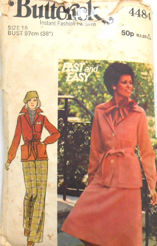 BUTTERICK 4484 JACKET-SKIRT-PANTS-BELT SIZE 16 BUST 97 CM/38" COMPLETE