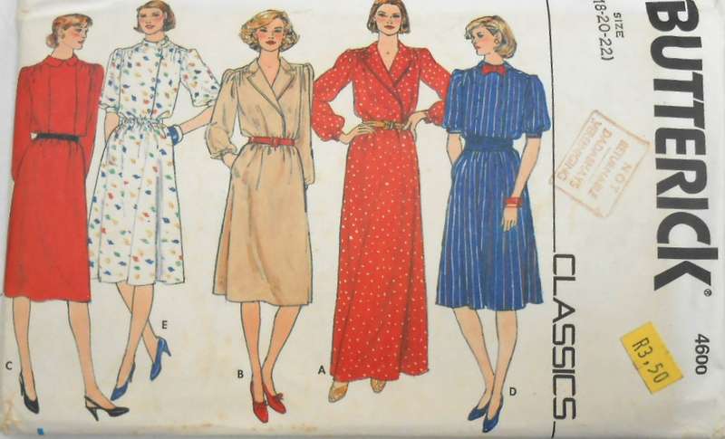BUTTERICK 4600 LOOSE FITTING DRESS SIZE 18-20-22 COMPLETE-UNCUT-F/FOLDED