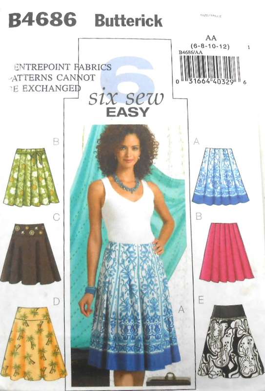 BUTTERICK B4686 SET OF SKIRTS SIZE 6-8-10-12 COMPLETE-CUT TO 10