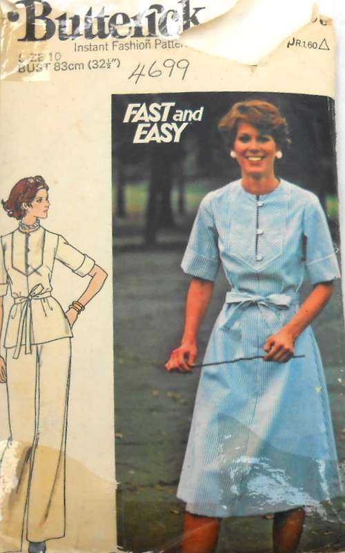 BUTTERICK 4699 DRESS-TOP-PANTS-BELT SIZE 10 BUST 83 CM/32 1/2" COMPLETE