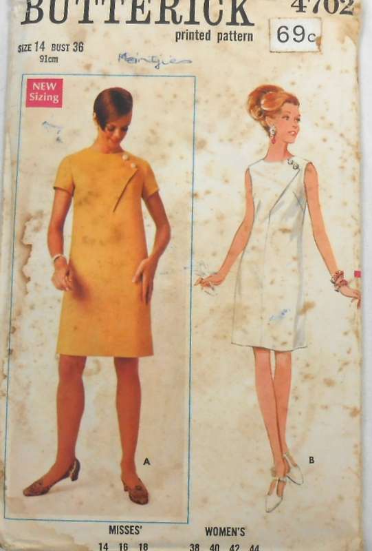 VINTAGE BUTTERICK 4702 ONE PIECE DRESS SIZE 14 BUST 36 COMPLETE-UNCUT-F/FOLDED