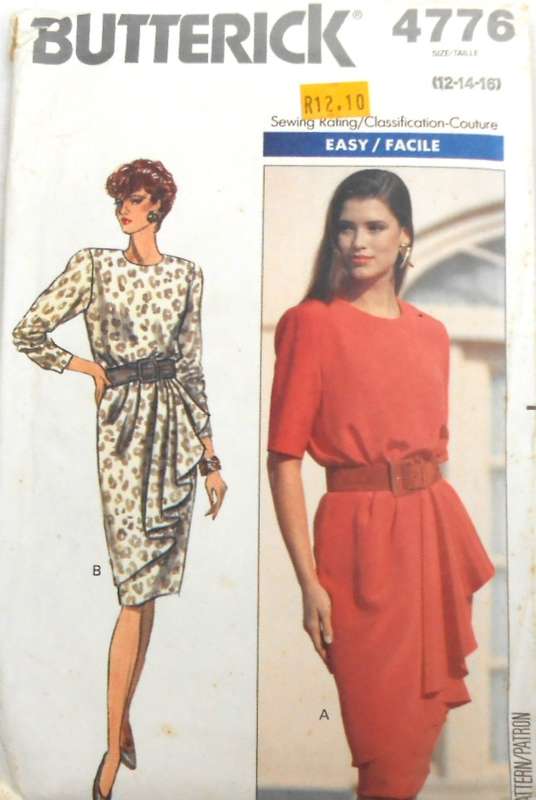 BUTTERICK 4776 LOOSE FITTING DRESS SIZE 12-14-16 COMPLETE-UNCUT-F/FOLDED