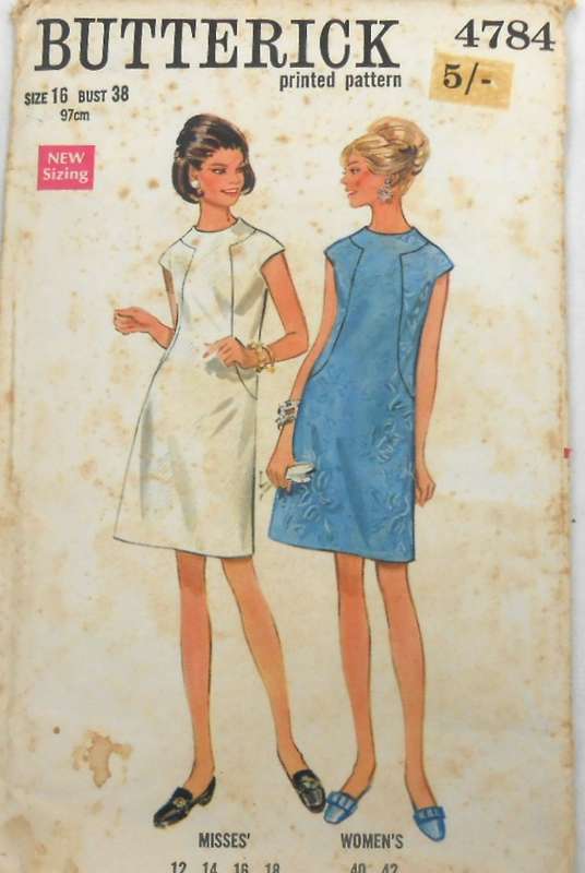 VINTAGE BUTTERICK 4784 ONE PIECE DRESS SIZE 16 BUST 36 COMPLETE-UNCUT-F/FOLDED