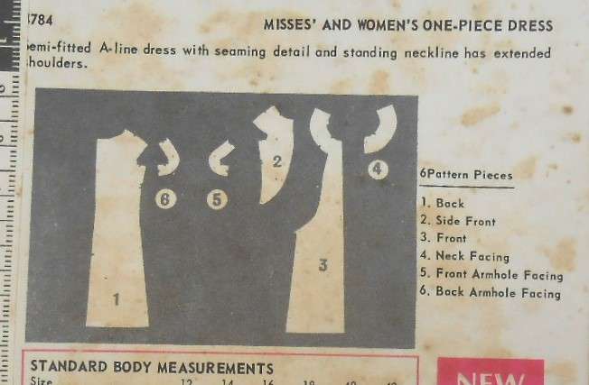 VINTAGE BUTTERICK 4784 ONE PIECE DRESS SIZE 16 BUST 36 COMPLETE-UNCUT-F/FOLDED