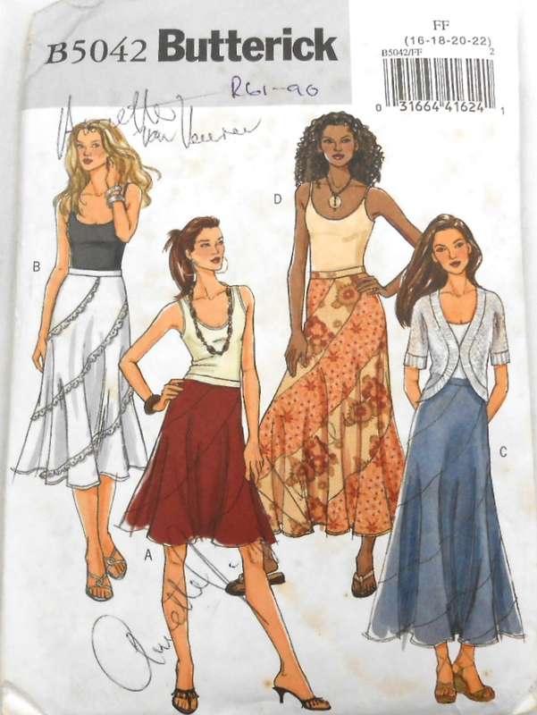 BUTTERICK B5042 SET OF SKIRTS WITH CIRCULAR BIAS SEAMS SIZE 16-18-20-22 COMPLETE-CUT TO 22