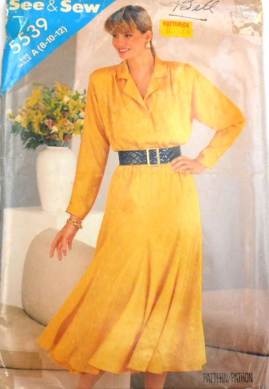 BUTTERICK 5539 FRONT BUTTON FLARED DRESS SIZE 8-10-12 COMPLETE-CUT TO 12