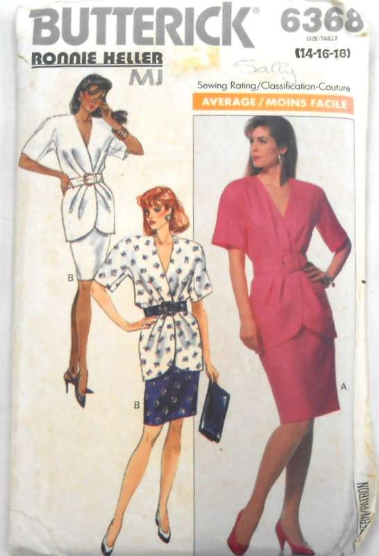 BUTTERICK 6368 LOOSE FITTING MOCK WRAP TOP-SKIRT SIZE 14-16-18 COMPLETE-UNCUT-F/FOLDED