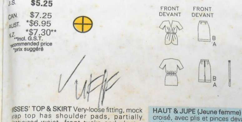 BUTTERICK 6368 LOOSE FITTING MOCK WRAP TOP-SKIRT SIZE 14-16-18 COMPLETE-UNCUT-F/FOLDED