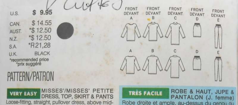 BUTTERICK 6918 DRESS-TOP-SKIRT-TAPERED PANTS SIZE XS-S-M (6-14) COMPLETE-CUT TO S (8-10)