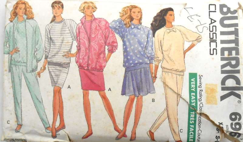 BUTTERICK 6967 TRACKSUIT JACKET-TOP-SKIRT-PANTS SIZE XS-S-M (6-14) COMPLETE-CUT TO M ( 12-14)