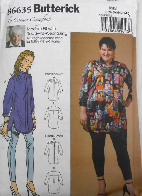 BUTTERICK B6635 VERY LOOSE FITTING FRONT BUTTON SHIRT SIZE XS-S-M-L-XL COMPLETE-CUT TO XS
