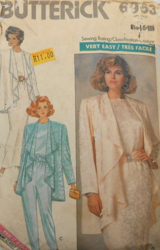 BUTTERICK 6853 JACKET-TOP-SKIRT-PANTS SIZE 14-16-18 COMPLETE-UNCUT TO 18