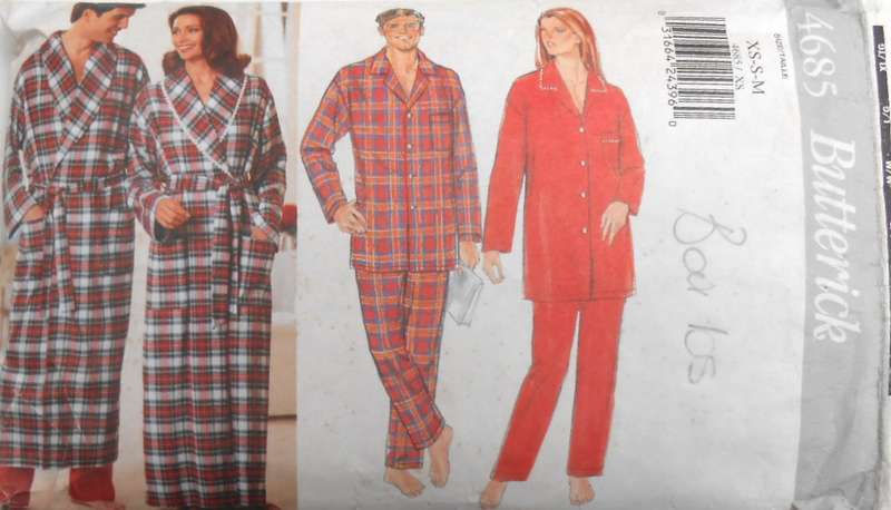BUTTERICK 4685 ROBE-BELT-TOP-PANTS SIZE XS-S-M (30-40) COMPLETE UNCUT-REFOLDED