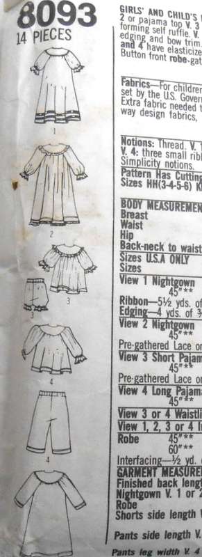 SIMPLICITY 8030 KIDS NIGHTGOWN-ROBE-LONG/SHORT PJS SIZE 7-12 YEARS COMPLETE-CUT TO 12